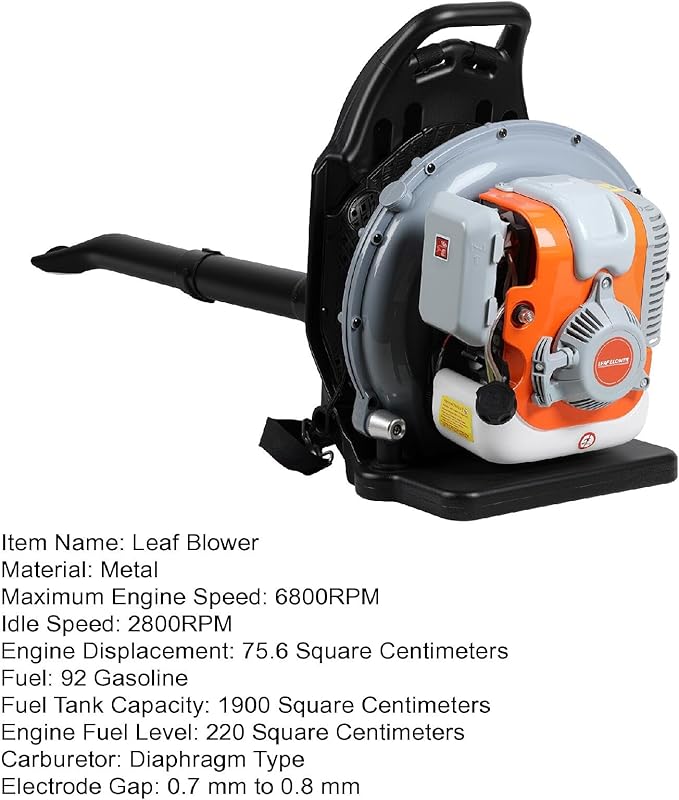 Backpack Leaf Blower 52CC 2-Stroke Gas Powered Leaf Blower 550CFM 1.25KW Air-Cooled Power Blower Snow Blower for Lawn Care Yard Dust Debris (Grey A)