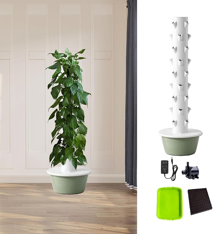 Hydroponic Tower Hydroponics Growing System Kit Eco Friendly Space Saving Vertical Garden Planter for Flowers Gardening Lover Green Size L