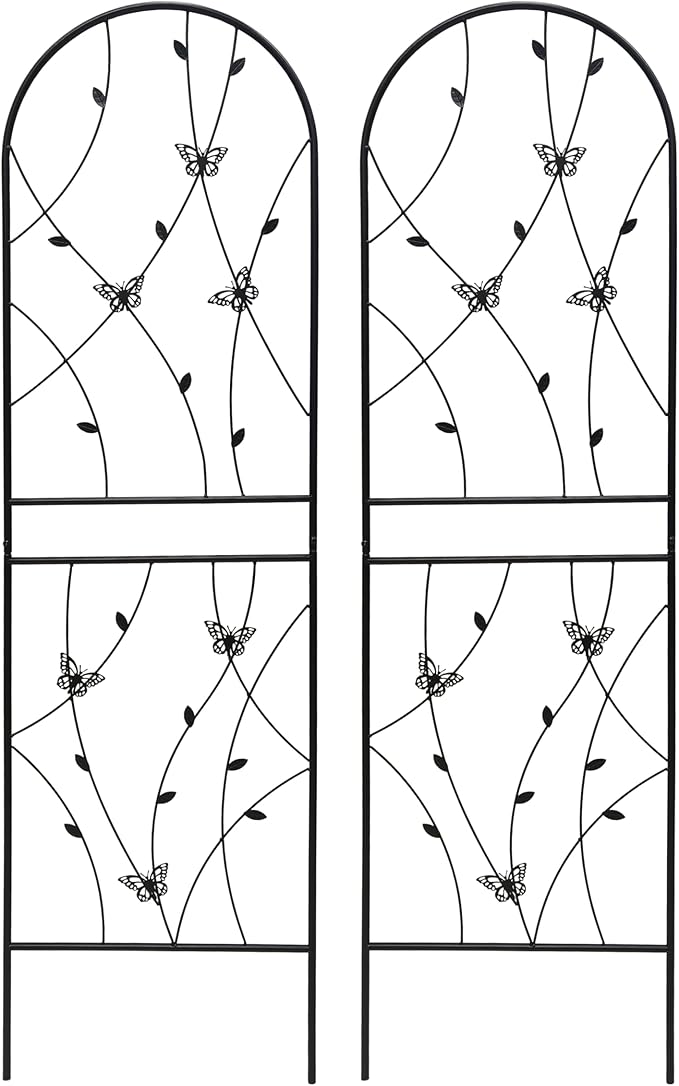 2 Pack Metal Garden Trellis 71 x 19.7 Rustproof Trellis for Climbing Plants Outdoor Flower SupportButterfly Decor for PatioBackyard Black (Black 19.7''W x 71''L)