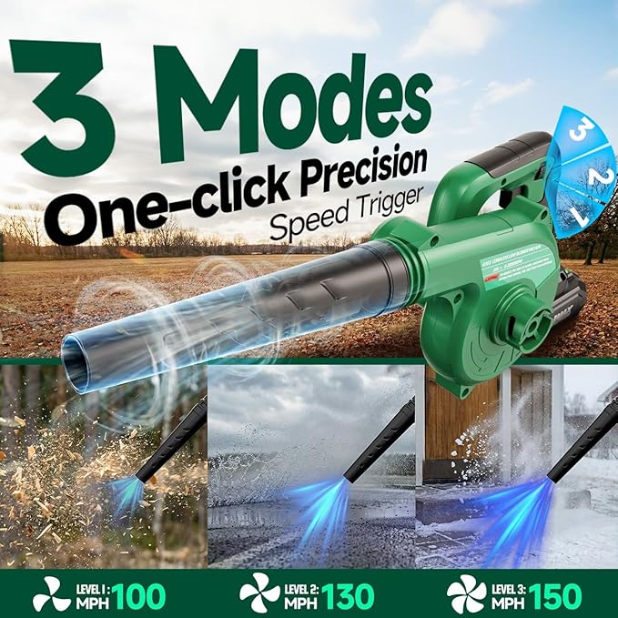 K I M O. Cordless Leaf Blower Vacuum Combo 4 in 1 3 Nozzles &amp3 Modes for Inflation &amp Deflation Extended Tube &amp Variable Speed 20000RPM 150MPH 2x2000mAh Battery Powered Leaf Blowers for