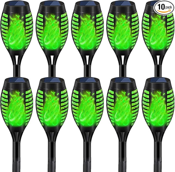 Solar Torch Lights Outdoor Flickering Flame Effect Waterproof Green Flame Landscape Path Garden Decoration 20 Inches (10)