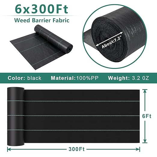 Land Guard 6ft x 300ft Weed Barrier Fabric Heavy Dusty Ground Cover Weed Mat Woven Landscape Fabric for Garden Lawn and Outdoor Project