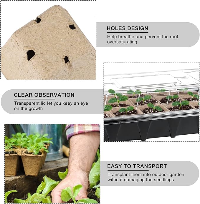 Aodaer 247 Pack Seed Starter Kit Including Peat Pots for Seedlings Seed Starter Tray with Plant Labels Tool Plastic Growing Trays Germination Tray Paper Seedling Cups for Indoor Outdoor Garden