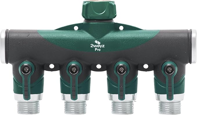 Garden Hose Splitter 4 Way - Heavy Duty Water Hose Manifold with Shut-Off Valves - Outdoor Faucet Divider and Spigot Connector for Garden Lawn or Patio Use - Durable Brass Pipe Splitter - Classic