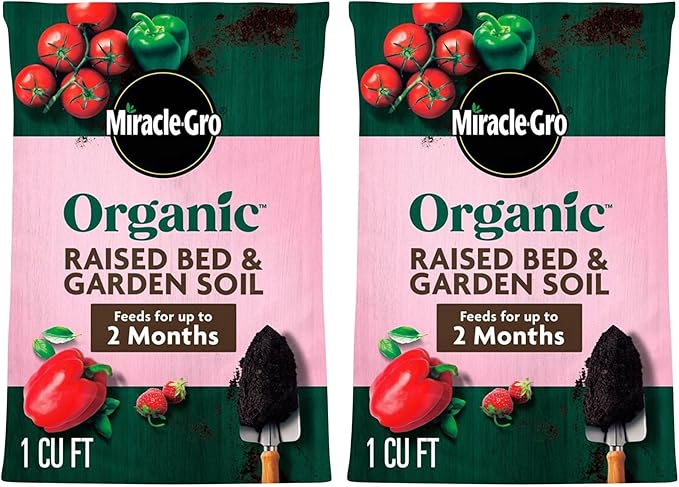 Miracle-Gro 2 Pack Organic Raised Bed and Garden Soil with Quick Release Natural Fertilizer Feeds Plants Up to 2 Months Grows More Veggies 1 Cu Ft