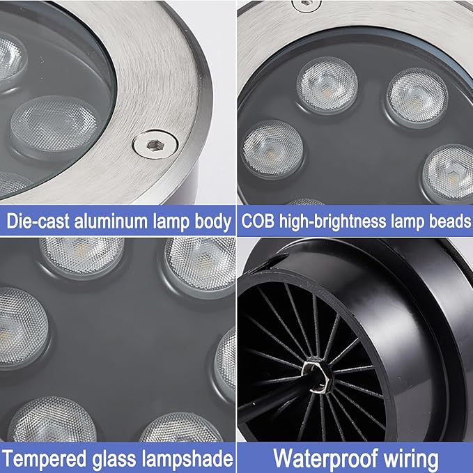 Outdoor Landscape Lights - Low Voltage LED Underground Spotlight IP67 Waterproof Ultra-Thin Recessed Floor Lamp for Garden and Courtyard Easy Installation (White 12W / Red 24W)