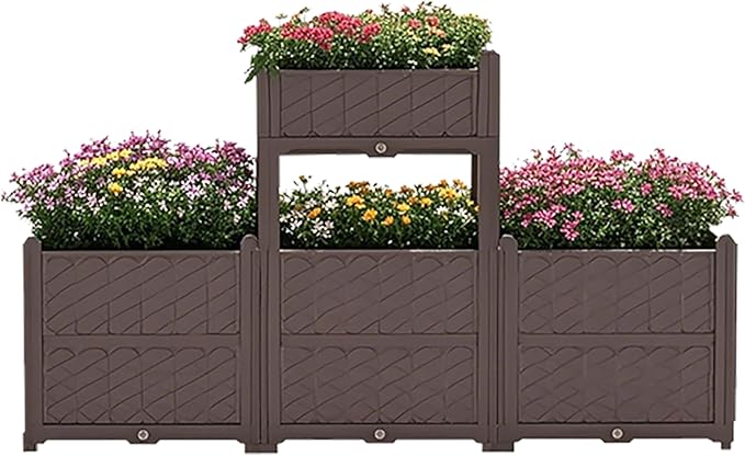Rectangular Raised Garden Bed Kit Indoor Outdoor Plastic Planter Grow Box for Fresh Vegetables Herbs Flowers Succulents Brown BM133