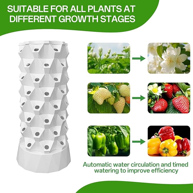 Hydroponics Growing System with Water Pump Vertical Hydroponic Planter Starter Kit Indoor Outdoor Growing Tower for Strawberries Tomatoes Lettuce Home Garden Planting