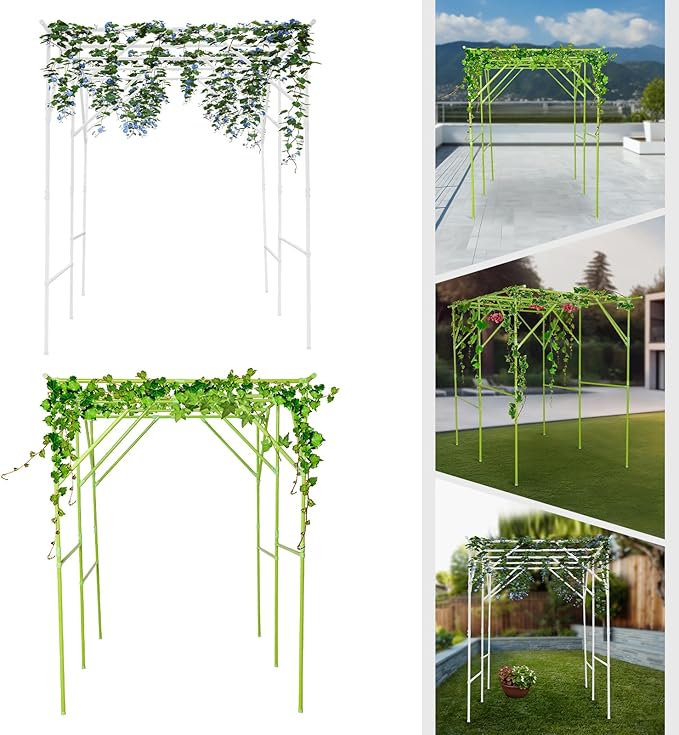 Grape Vine Trellis 6.56x4.92x6.56ft Heavy Duty Garden Trellis for Climbing Plants Large Steel Plant Support with ABS Base for Tomatoes Cucumbers Outdoor (Green+White)