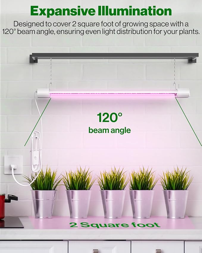 Sunco 6 Pack 2ft Grow Light LED 20W Full Spectrum For Seed Starting Seedling Indoor Plants Plug In Suspended Fixture Link Up To 8 Inline Switch ETL