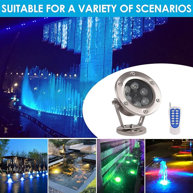 Underwater LED Lights 18W RGB Color Changing Spotlights IP68 Waterproof Submersible Spotlights Suitable for Garden Yard Lawn Pathway （Not Include Transformer）