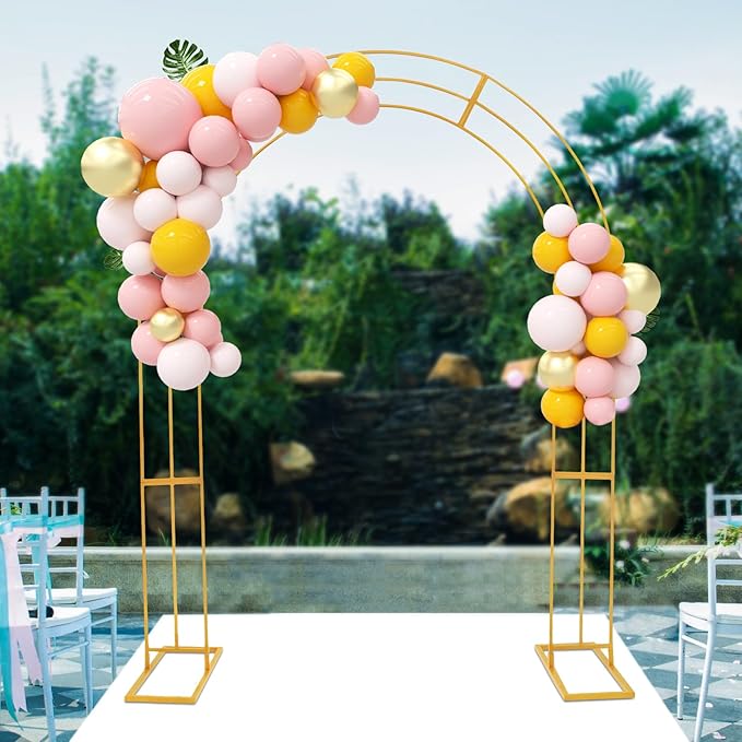Metal Wedding Garden Arch Trellis: 8.53Ft Heavy Duty Backdrop Balloon Archway Decoration Stand with Sturdy Base Garden Arbor for Climbing Plant Outdoor &amp Indoor Party Ceremony Arches