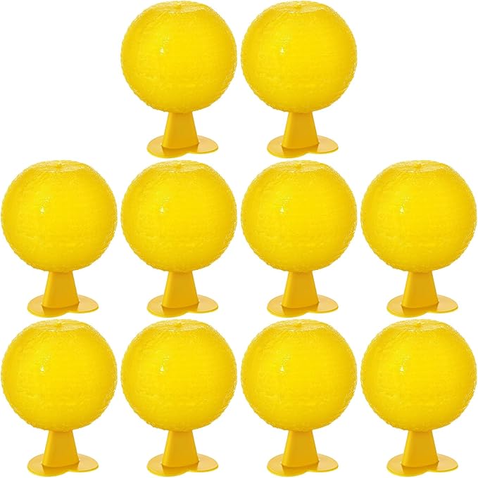 Qualirey 10 Set Fruit Fly Sticky Trap Balls Fungus Gnat Killer Bug Catcher Gnat Trap Insect Traps Indoor Outdoor Plant Fly Sticky Traps Ball for Fungus Plants(Yellow)