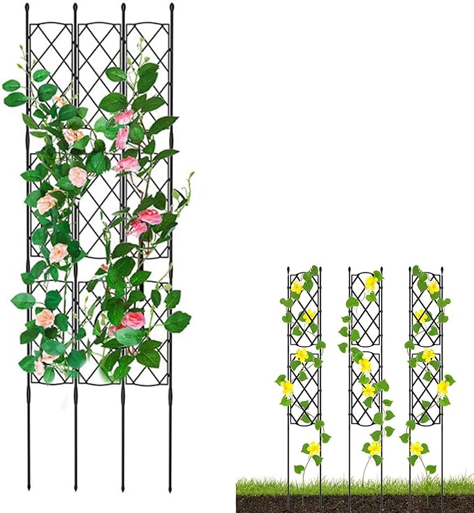 Garden Trellis for Climbing Plants Metal Garden Trellis Panels Black Plant Climbing Frame for Vines Rose Flowers Vegetables(135x46.5cm)