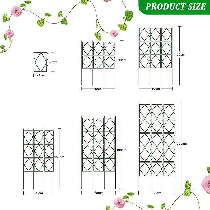 Garden Trellis for Vertical Plants Climbing Outdoor Plants Trellis Foldable Plant Trellis for Flowers &amp Potted Plants Foldable Rose Climbing Frame - Green(W60xH90CM(2.0x3.0FT))