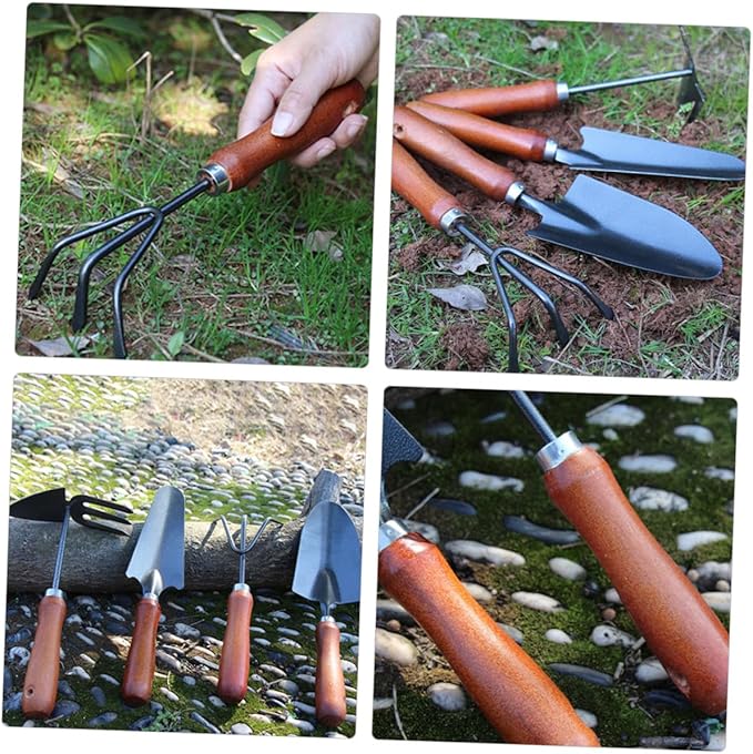 Garden Tool Set 4pcs Small Plant Trowel Soil Scoop Rake Shovel for Outdoor Gardening and Potting with Extended Narrow Shovel and Dual-use Hoe for Weeding and Digging