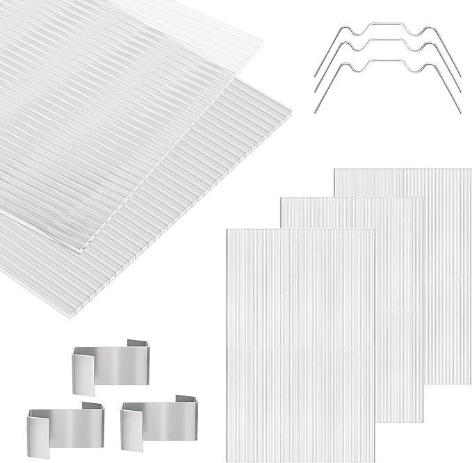 6-Pack Polycarbonate Greenhouse Panels 23.8x47.6x0.16 Inch Clear Twin-Wall UV Protected Roof PC SheetsGreen House Plastic Boards for Outdoor Garden DIY Crafts &amp Plant Protection