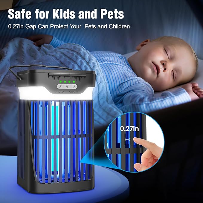 Solar Bug Zapper Outdoor and Indoor Dual Folding Solar Panel with Auto Sensor Function USB Rechargeable Cordless Fly Traps 4200V Electric Mosquito Killer for Patio Backyard Garden Camping