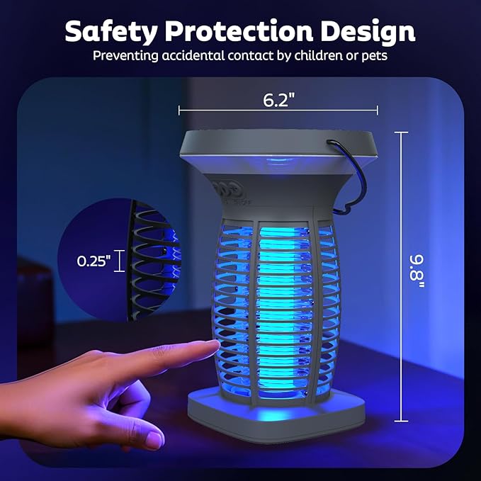 Solar Bug Zapper Outdoor Mosquito Zapper Outdoor Waterproof Electric Fly Zapper Rechargeable Mosquito Killer with Solar Panel 4200V Fly Trap Indoor for Home Backyard Patio Garden Camping