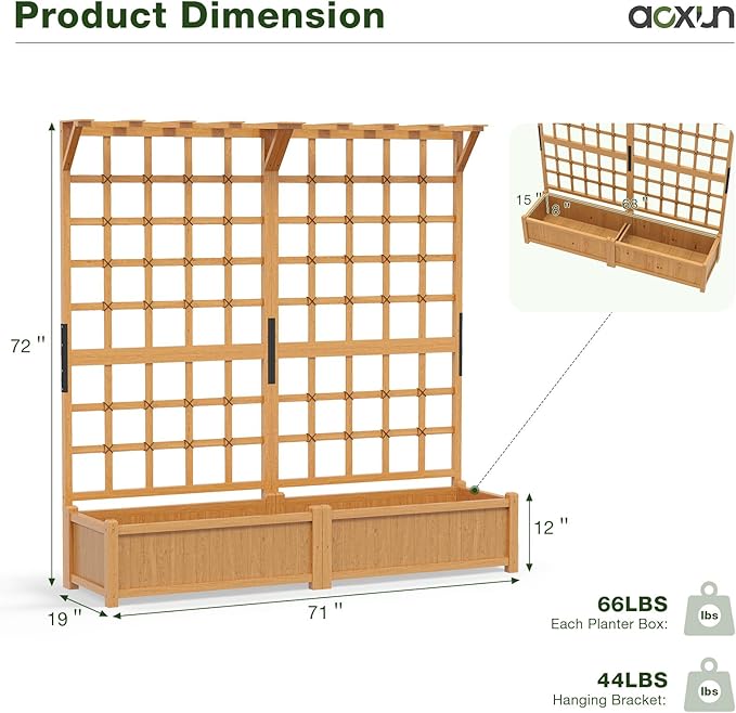 Aoxun 108 Raised Garden Bed with Trellis Wood Planter Container with Hanging Roof &amp Garden Boxes for Climbing Plants Flowers Vine (3 piece)