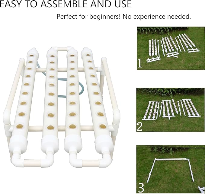 INTBUYING Hydroponics Growing System 36 Holes 4 Pipes 1 Layer Plant Site Grow Kit Hydroponic Gardening System Horizontal with Water Pump Nest Basket Sponge for Leafy Vegetables