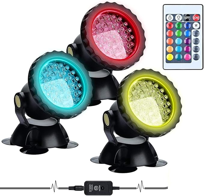 Underwater SpotLightsRemote Control Change Color Submersible Lights Waterproof for Garden Pond Aquarium Courtyard Pool Fountain(3 * 3W(DC12V))