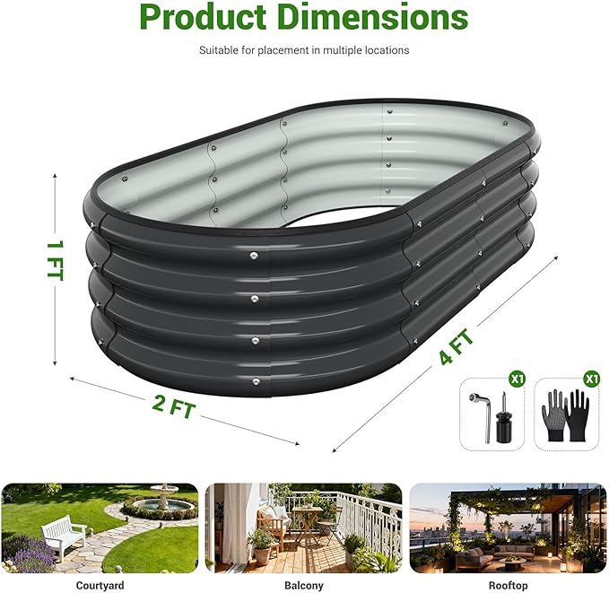 4X2X1 FT Oval Raised Garden Bed Metal Planter Box for Outdoor Gardening Easy Assembly Raised Bed for Vegetables Fruits Flowers(Dark Gray 2PCS)