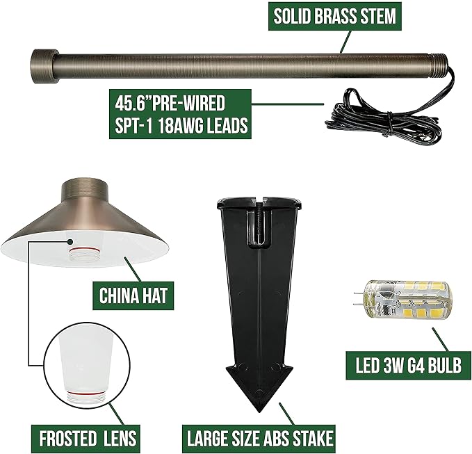 GKOLED 4 Pack Mini Brass Landscape Spotlights (MR8 Bulbs Included) with 2 Pack Brass Landscape Path Lights (G4 Bulbs Included)