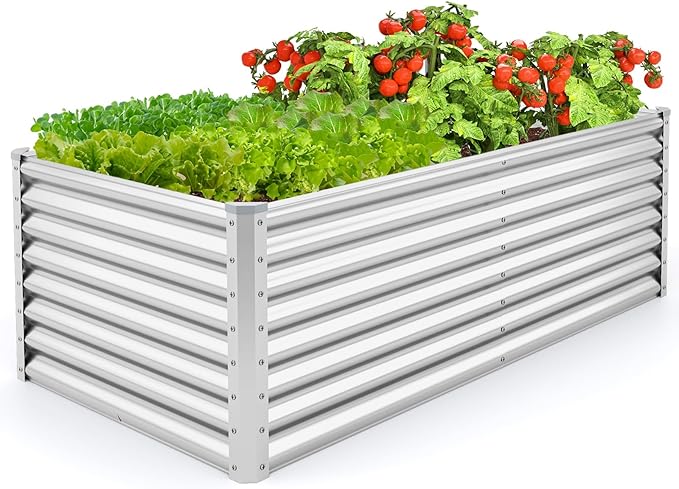 Giantex 6x3x2ft Raised Garden Bed Large Metal Elevated Rectangular Planter Bed 271 Gallon Capacity Outdoor Planting Garden Box for Vegetable Flower Herb Grow (Silver)