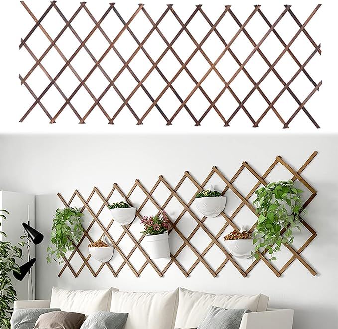 Hanging Plant Trellis Wooden Trellis Lattice Wall Planter Expandable Planter Trellis Frame Trellis Fence Support for Outdoor Plant Hanging Pots Wall Decor Patio Garden (250x107cm/98.4x42.1in)