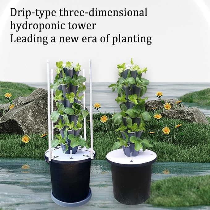 Tower Garden Growing System Hydroponics Tower Growing System Kit Soilless Cultivation Hydroponic Growing Kits for Indoor/Outdoor Herbs(White125cm/50)