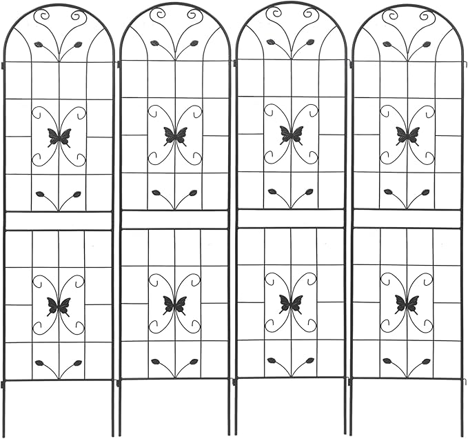 4 Pack Large Garden Trellis 86.7 H x 19.7 W Heavy Duty Rustproof Black Iron Plant Trellis for Potted Plant Support Metal Climbing Rose Trellis Vine Vegetable Cucumber