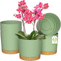 ZMTECH Plant Pots Set of 6 6.5'' Self Watering Plastic Planter with Drainage Hole and SaucerModern Decorative Flower Pot for Indoor Outdoor House Plants Succulents Flowers - Green