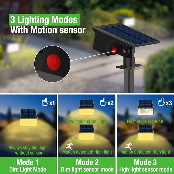 [3 Pack &amp 62LED]Solar Spot Lights Outdoor Motion Sensor 3 Modes Motion Sensor Outdoor Lights 2-in-1 Solar Landscape Spotlights LED Solar lights for Outside Yard Garden Wall Pathway WalkwayWarm W