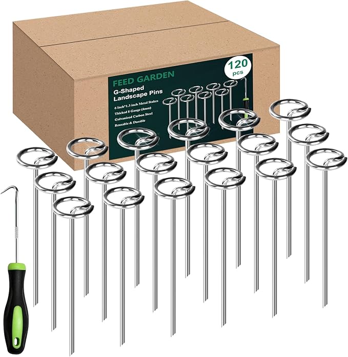 FEED GARDEN 120 Pack Landscape Staples and Weed Barrier Fabric Bundle