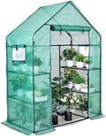 Greenhouse for Outdoors Walk in Greenhouses Heavy Duty with Durable PE Cover 2 Mesh Windows 3 Tiers 4 Shelves with Roll-up Zipper Door Indoor Portable Gardening Plant House 56'' x 29'' x 77'' Green