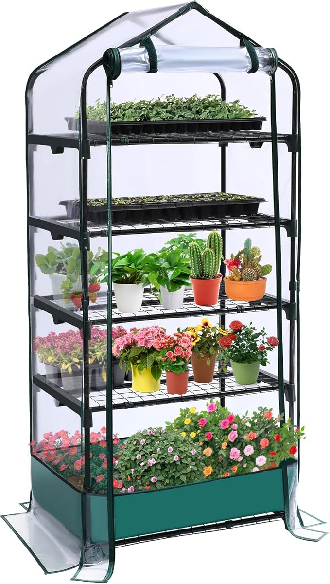 5 Tier Mini Greenhouse for Indoor Outdoor Portable Green House with Durable PVC Cover and Shelves for Seedling Heavy Duty Greenhouse with Waterproof Mat and Cover Tape Gardening Gifts for Women Men