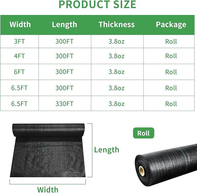 mupera 3x300FT Weed Barrier Fabric - Heavy Duty Polypropylene Black Commercial Ground Cover for Raised Beds/Driveway UV Resistant Weed Block Stops Weeds &amp Roots
