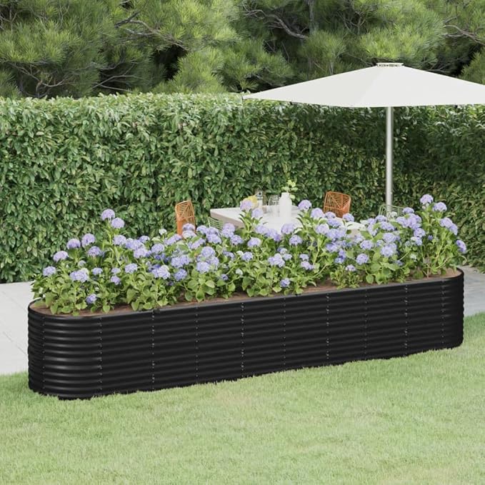 Garden Raised Planter Raised bedsGalvanized PlanterFlower BedTroughMetal PlanterRaised Garden BedBed Powder-Coated Steel 144.9x31.5x26.8 Anthracite