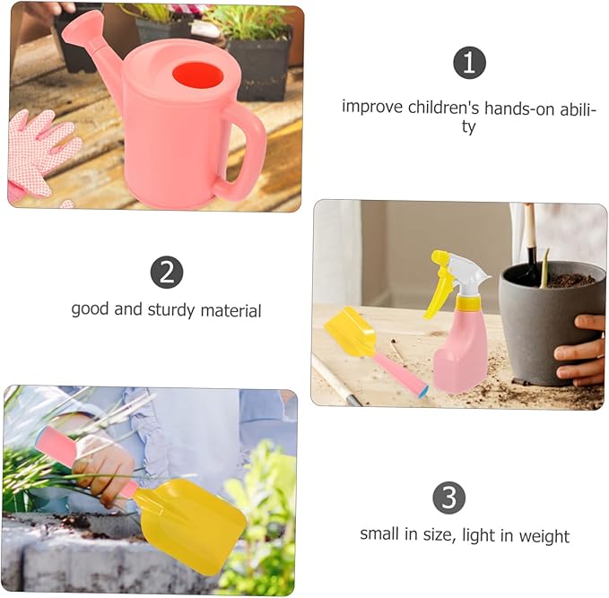 SUPVOX Miniature Kids Garden Tool Set Shovel Rake Trowel Watering Can Gloves Sprinkler and Apron Promotes Imagination Nature Exploration