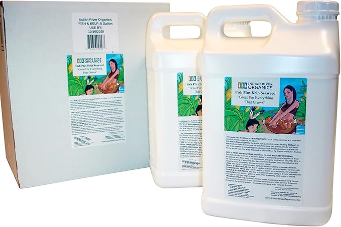 Fish &amp Kelp Blend Fertilizer - Omri Fertilizer for Plants (5 Gallons) - Liquid Organic Fish and Kelp for Turf Flowers Shrubs Plants Fruits &amp Vegetables