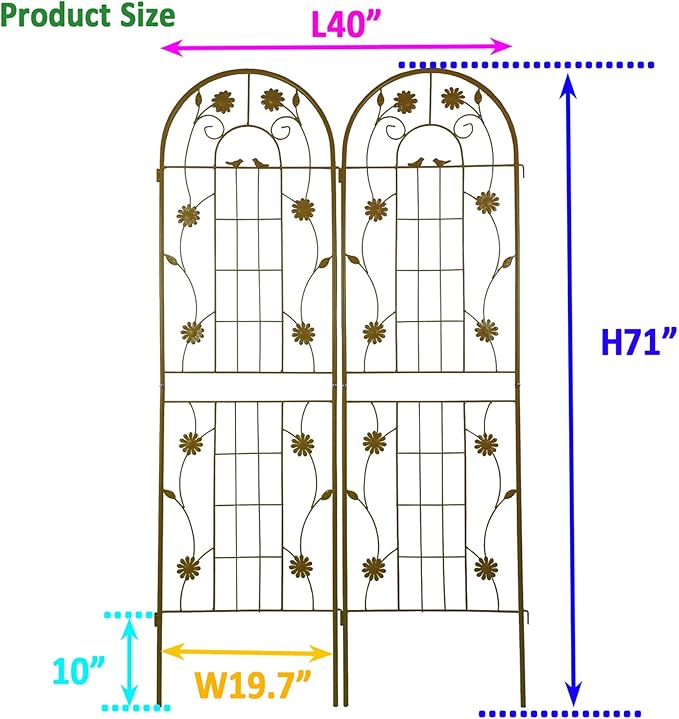 2 Pack Large Garden Trellis Heavy Duty Rustproof Iron Plant Trellis for Potted Plant Support Metal Climbing Rose Trellis Vine Vegetable CucumberBlack-71 H x 19.7 W