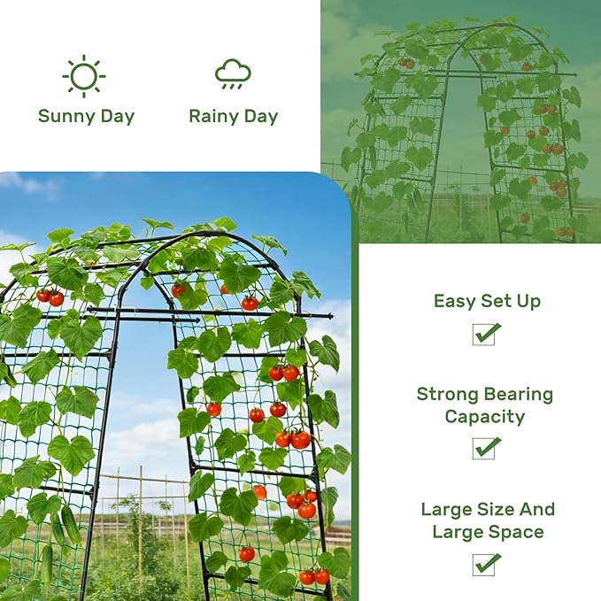 DOEWORKS 86 Inch Tall Garden Arch Trellis for Climbing Plants OutdoorTall Metal Garden Tunnel Trellises Archway for Climbing Vine、Vegetable、Fruit、Flower、Squash ArborsGarden Arches Support Structure