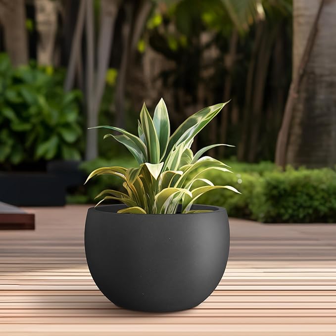 Kante 15.7 Dia Round Concrete Planter Outdoor/Indoor Large Bowl Plant Pots with Drainage Hole and Rubber Plug for Garden Patio Balcony Home Black