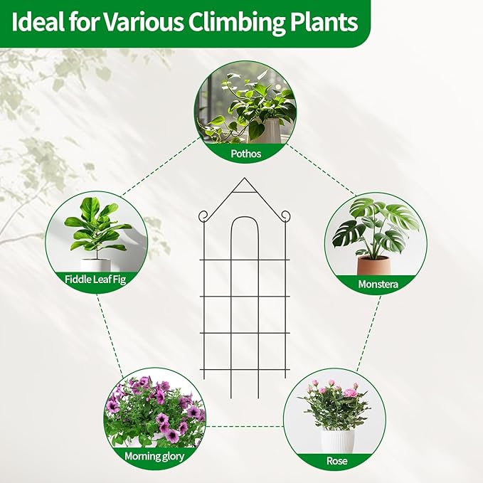 32 Plant Trellis 6 Pack Metal Garden Trellis for Potted Plants Indoor/Outdoor Rust-Proof Sturdy Steel Trellis for Climbing Plants Monstera Tomatoes Cucumbers