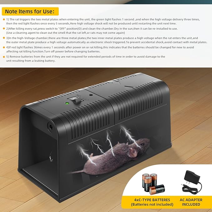 2026 Electric Mouse Trap Zapper Powerful Rat Traps Indoor for Homes with Anti-Escape DoorEffective &amp Reusable Humane Rodent Zapper Electric Shock Killer for HomeGarageKitchens(1pack)