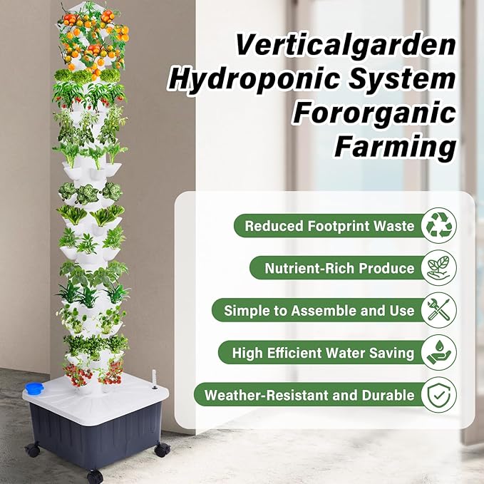 14-Layer 70 Slots Hydroponic Grow Tower Kit Indoor Outdoor Vertical Growing System with Water Tank Pump Timer and Adapter for Vegetables Strawberries Lettuce