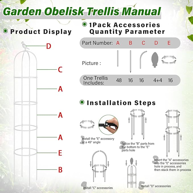 Sadnyy 4 Pack 6 ft Garden Obelisk Trellis for Climbing Plants Outdoor Rustproof Rose Pots Tall Garden Trellis for Outdoor Indoor Vines Flower Plants Support(White)