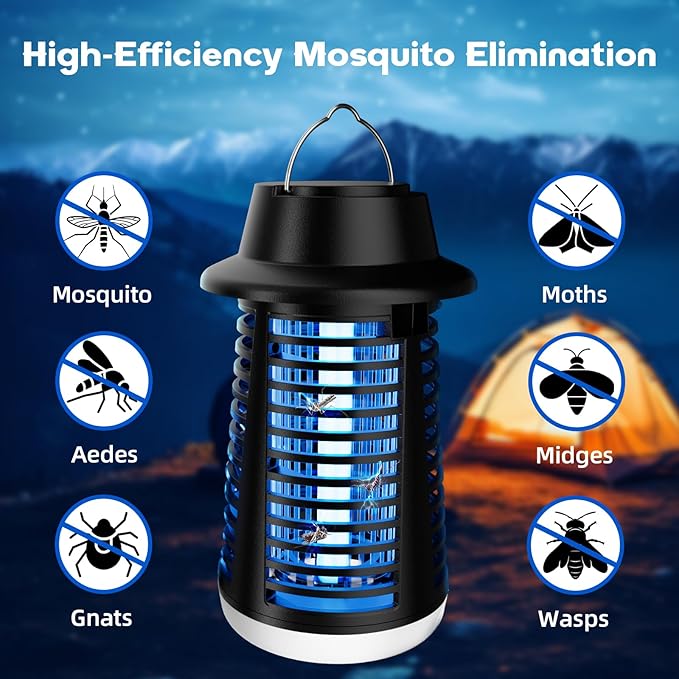 Bug Zapper Outdoor Indoor Mosquito Zapper Fly Trap Waterproof Insect Killer 3800V Electric Fly Zapper for Home Patio Camping Kitchen Black KN-06