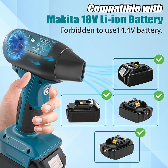 Jet Fan Mini Blower Compatible with Makita 18v Battery130000 RPM Cordless Air Duster with 4-Speed Control for Car Dust CleaningBBQ Leaf Cleaning Sofa's Pet Hair Cleaning（Battery not Included）